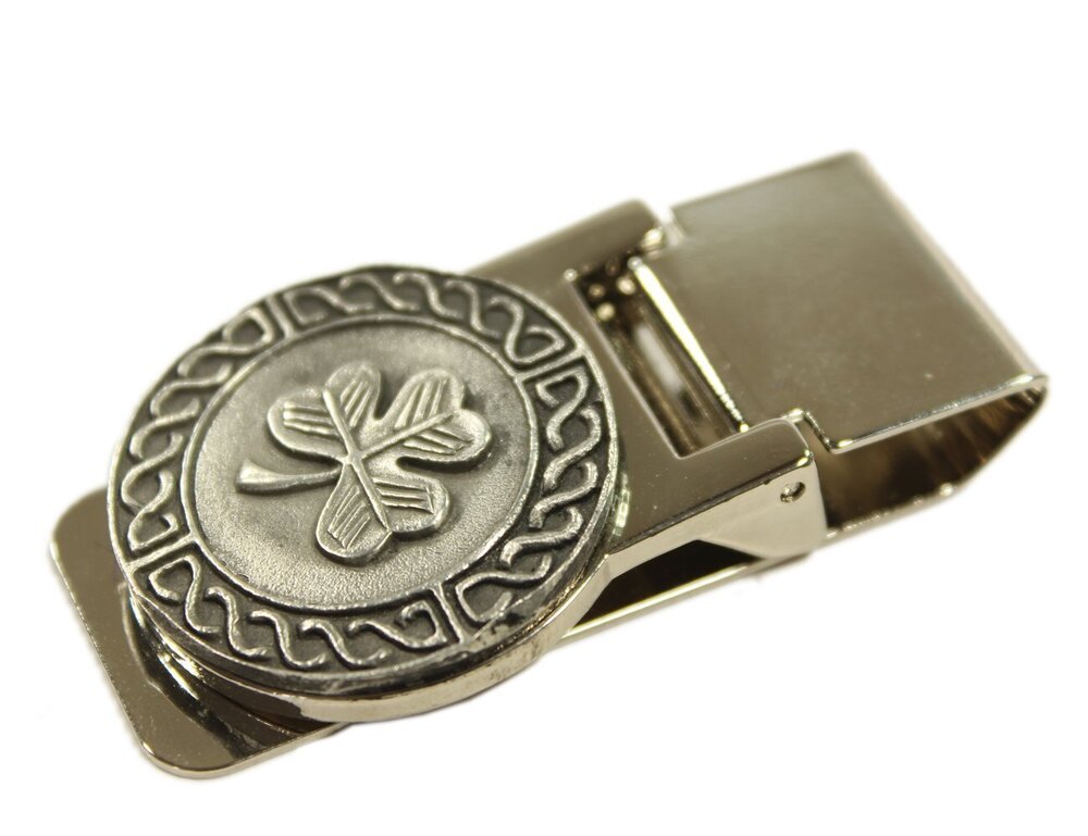 6951 Irish Gifts Celtic Money Clip Shamrock & Weave Stainless Steel &